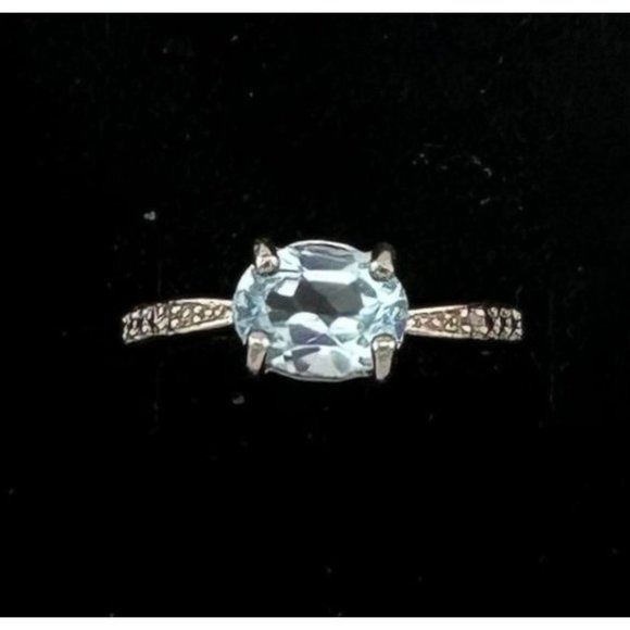 Shimmering Blue Topaz, Oval Cut with Diamond Accent Ring in Sterling Silver - Be - Picture 8 of 9